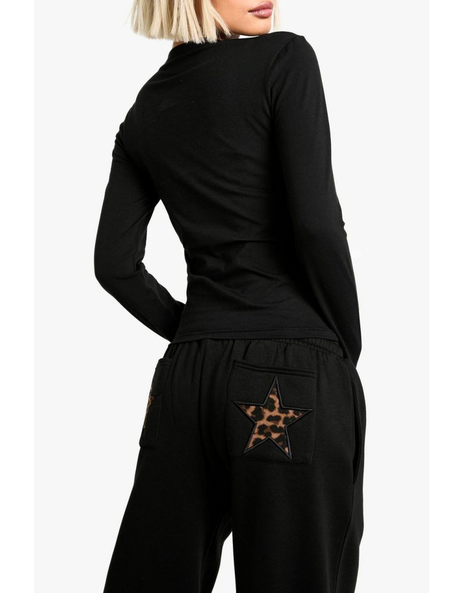 LEOPARD STAR APPLIQUE MID RISE STRAIGHT LEG JOGGER - 3