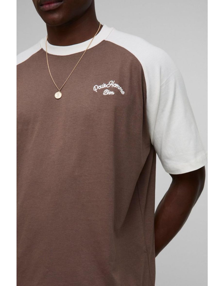 Oversized Homme Contrast Raglan T-Shirt - brown - 2