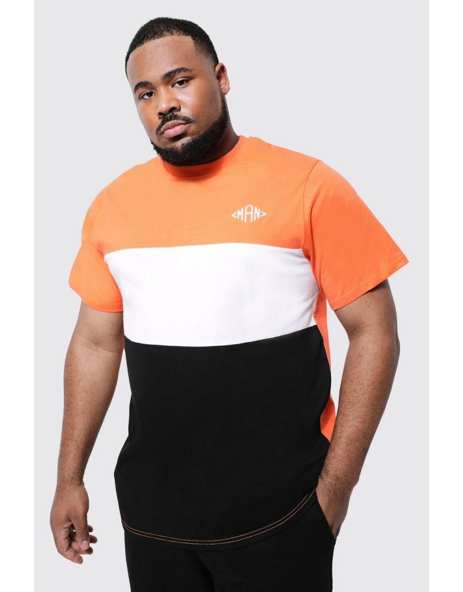 Plus Longline Man Colour Block T-shirt - orange