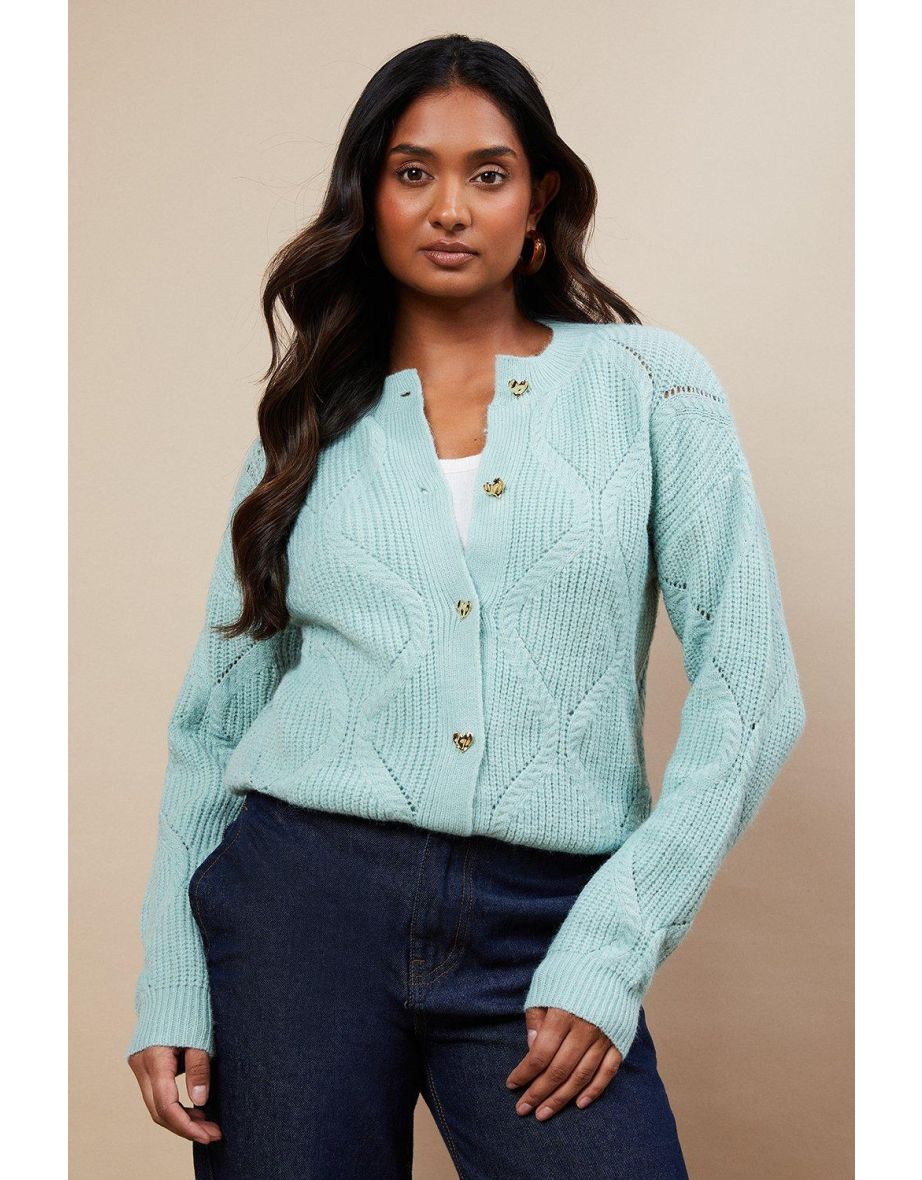 Pointelle Knit Cardigan With Heart Buttons - 3