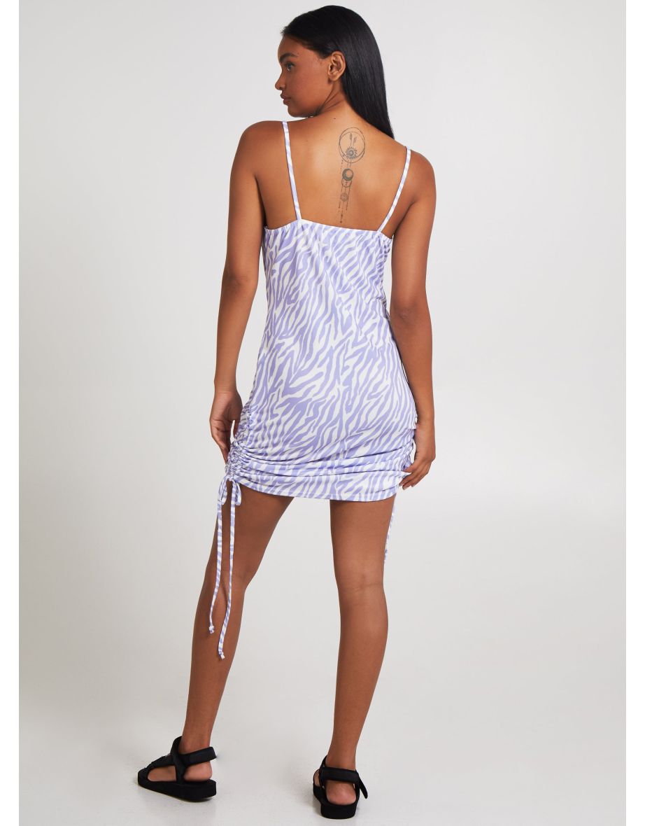Zebra Print Ruched Cami Dress - 5