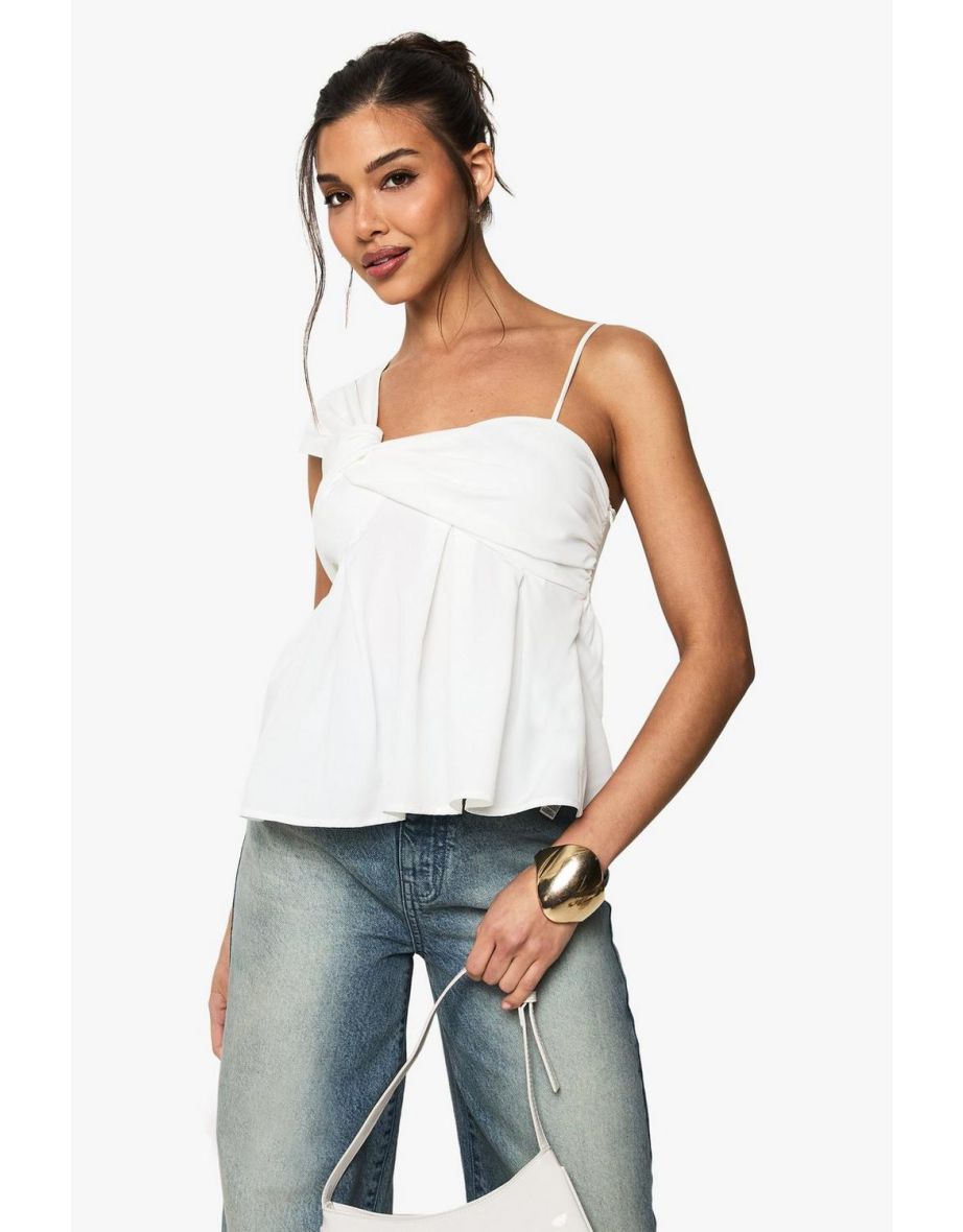 Woven Knot Strap Detail Cami Top - white