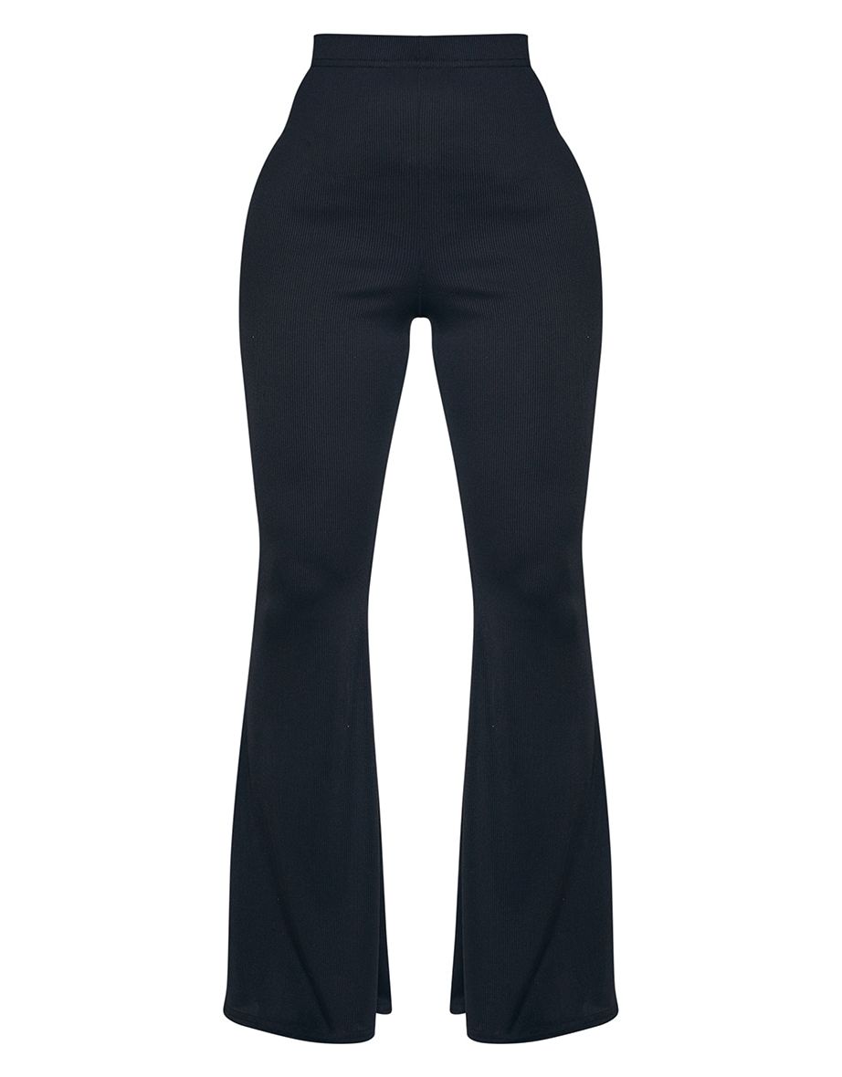 Petite Black Ribbed Flared Trousers - 4