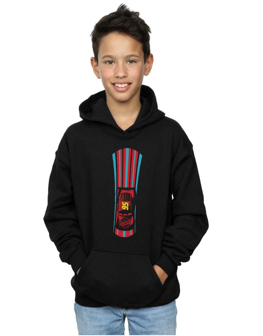 Disney Boys Cars Lightning McQueen Stripes Hoodie - Black
