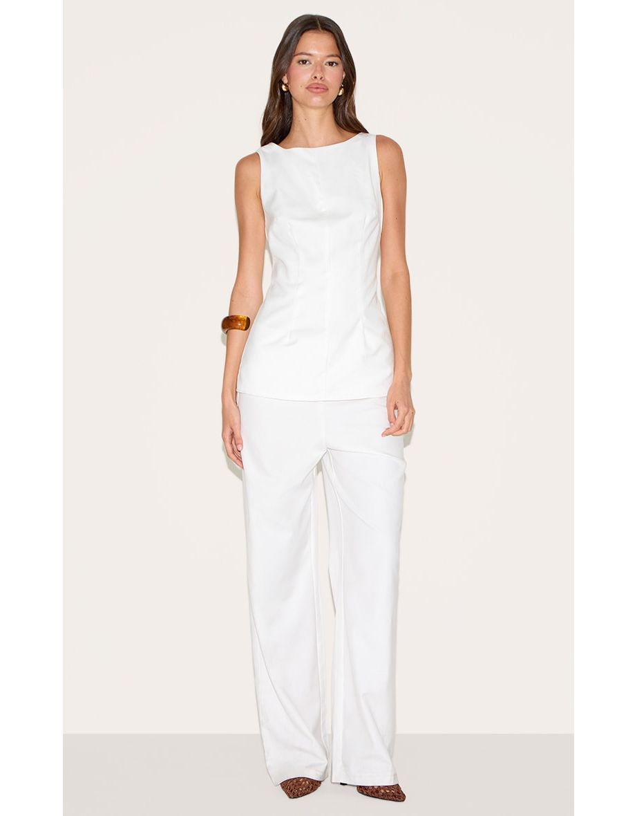 White Tailored Boat Neck Longline Jumpsuit