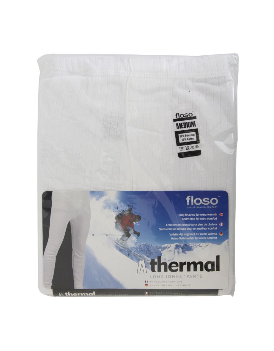 FLOSO Mens Thermal Underwear Long Johns/Pants (Standard Range) - White - 1