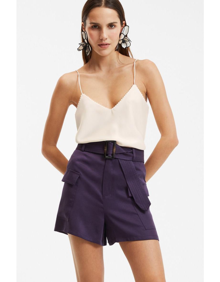 Satin V-Neck Vest Top with Shoestring Straps