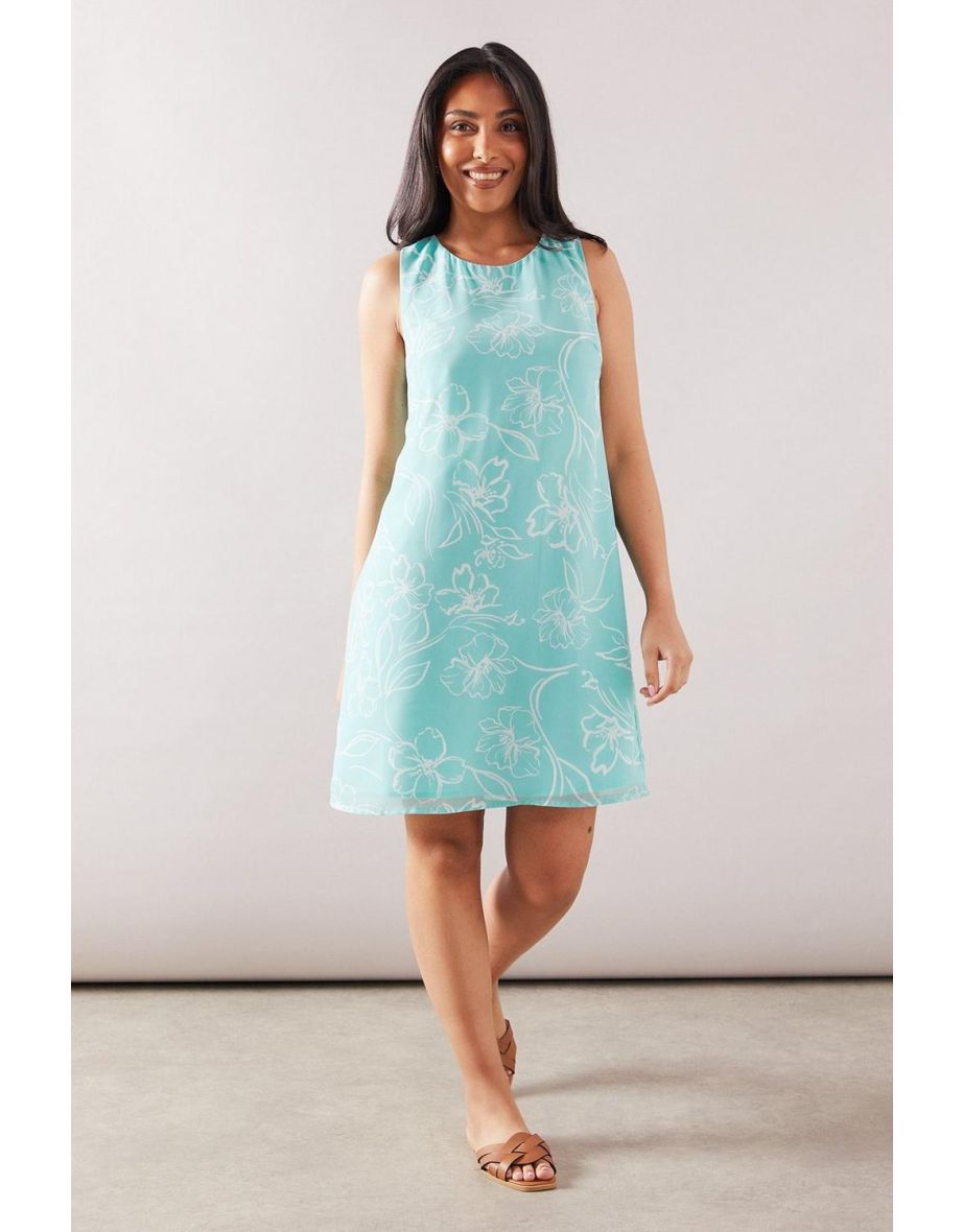 Petite Blue Floral Sleeveless Shift Dress