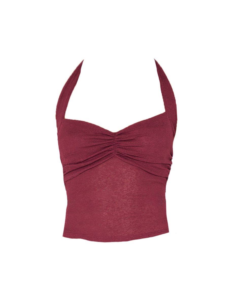 Burgundy Burnout Mesh Halterneck Top - 4