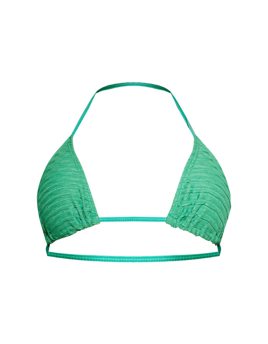 Green Textured Triangle Bikini Top - 4