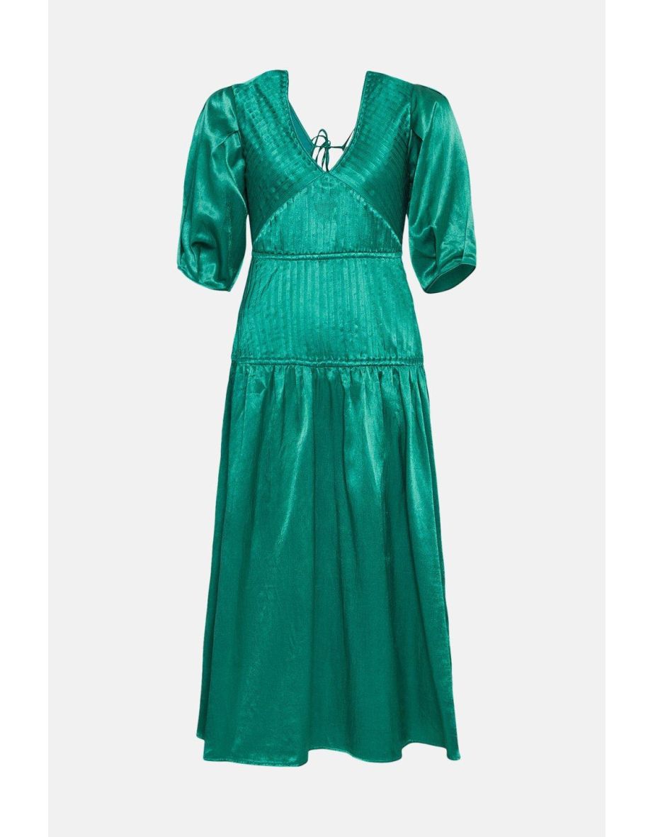 V Neck Pintuck Detail Midi Dress - 3