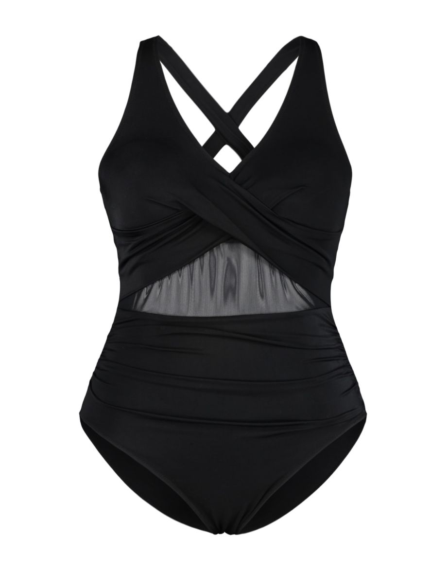 Plus Size Swimsuit - Black - Plain - 4