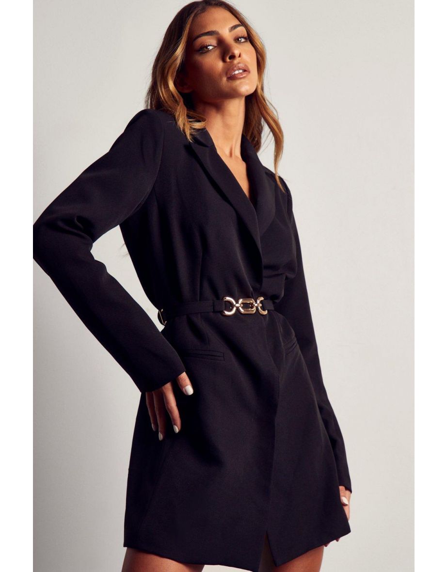Gold Chain Belt Structured Blazer Dress
