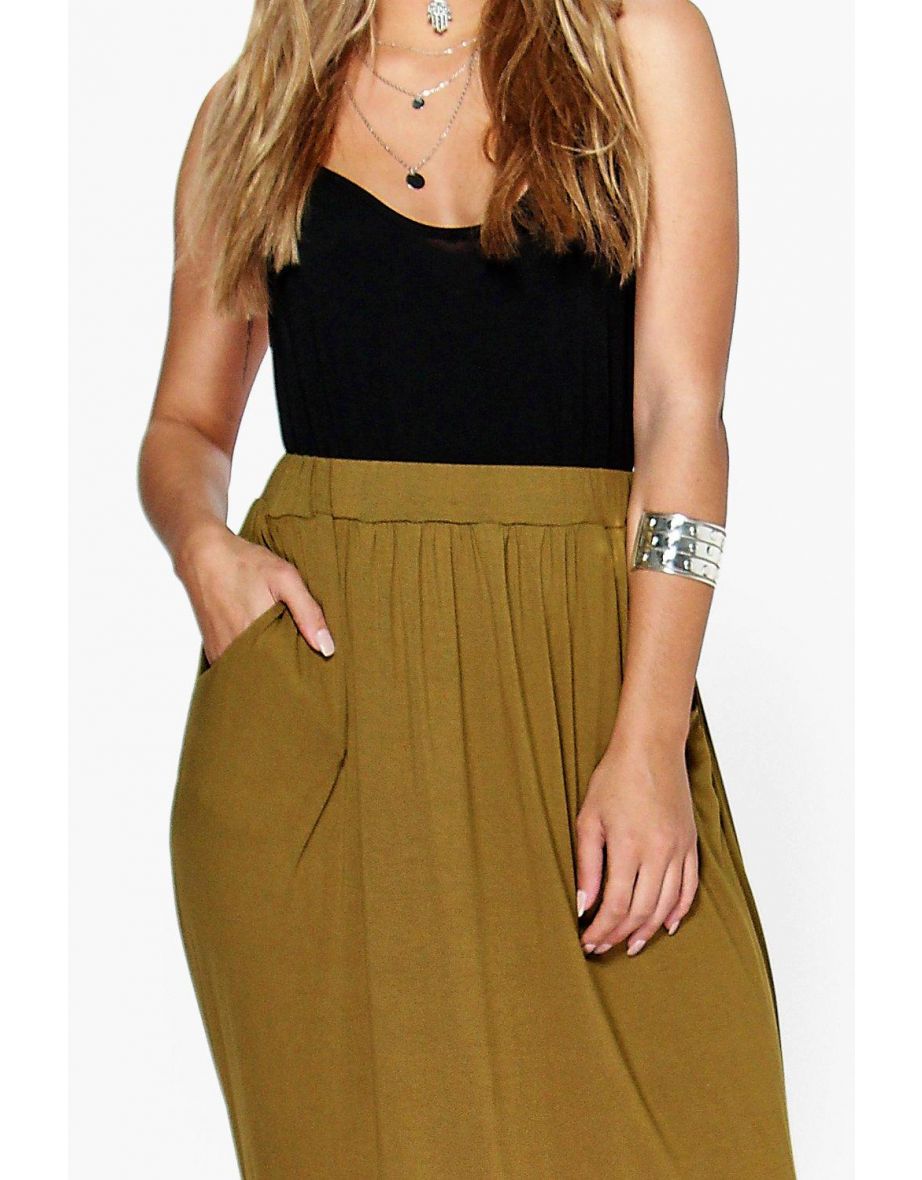 Plus  Pocket Front Jersey Maxi Skirt - olive - 3