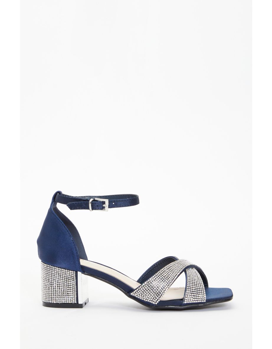 Quiz navy diamante low heel sandals hotsell