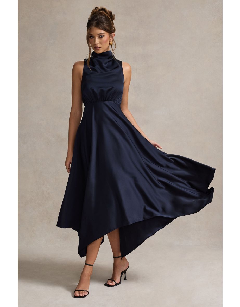 Kerri | Navy Satin Cowl-Neck Maxi Dress