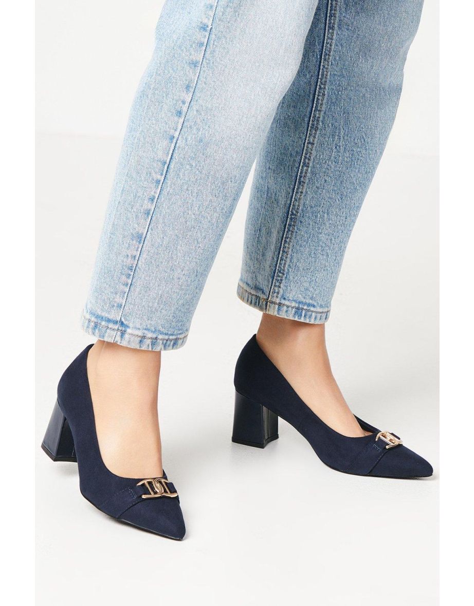 Wide Fit Darcy Pointed Trim Detail Block Heel Court