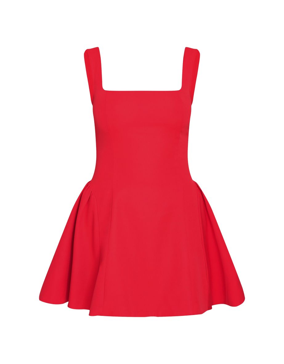 Red Hip Pleated Dress - 4