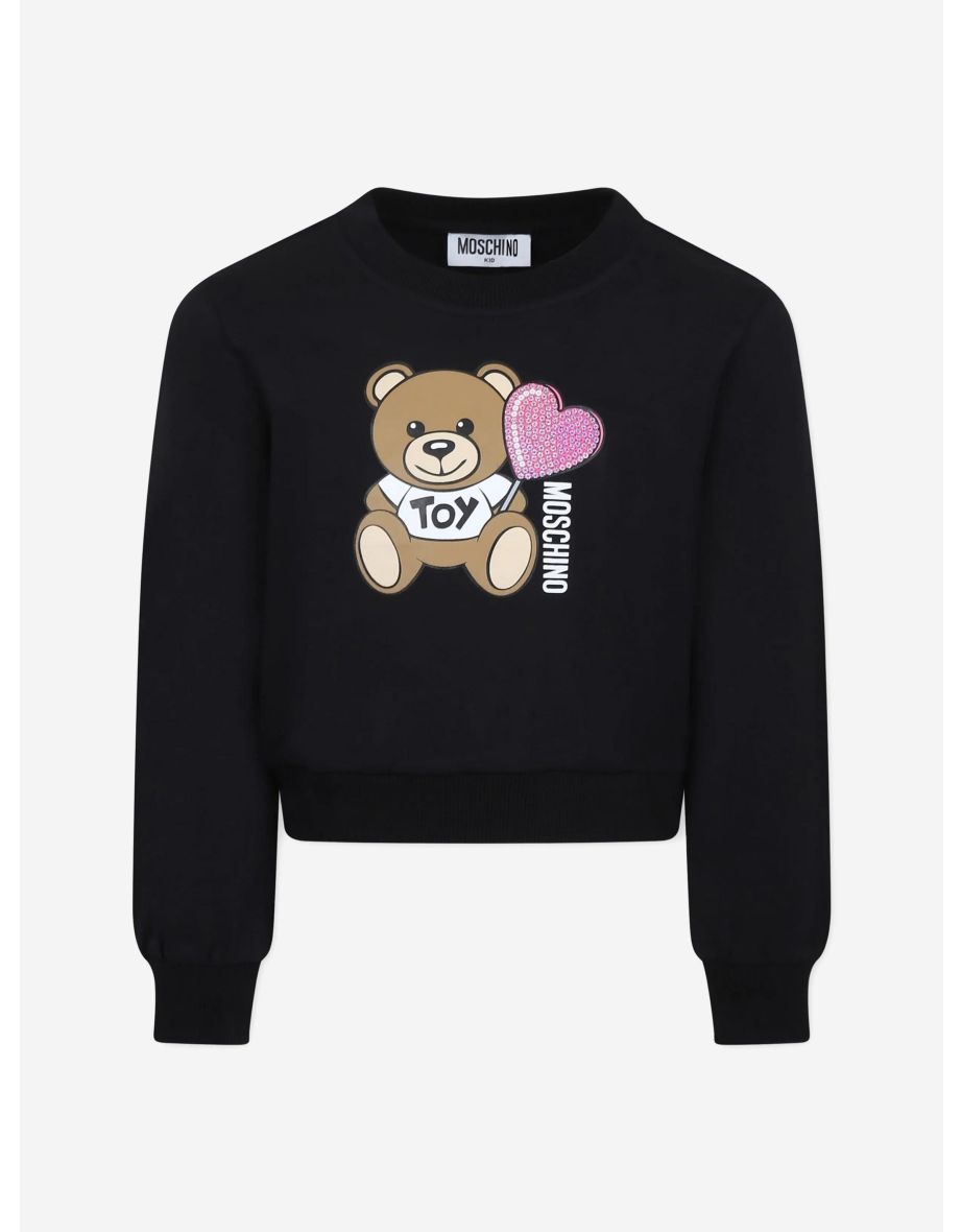 Girls Teddy Bear Sweatshirt in Black