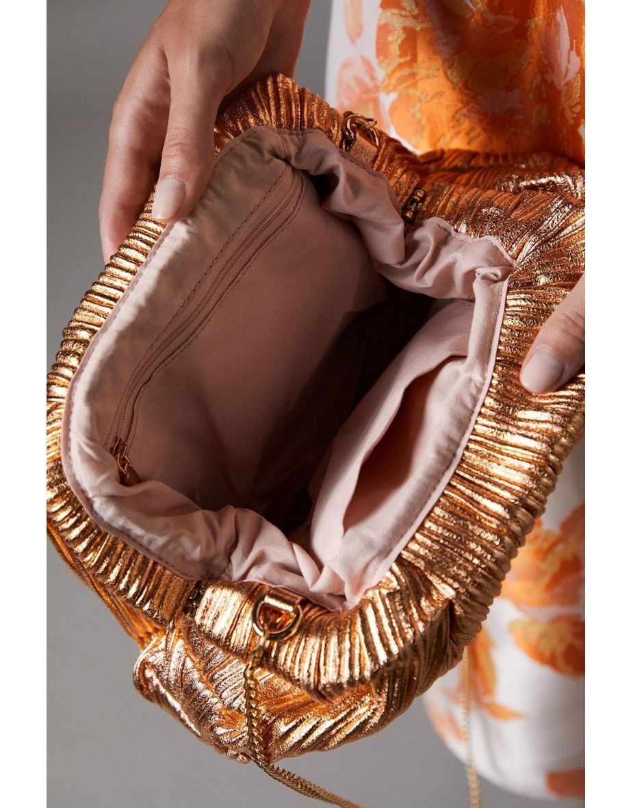 Oak Metallic Ruched Clutch Bag - 2
