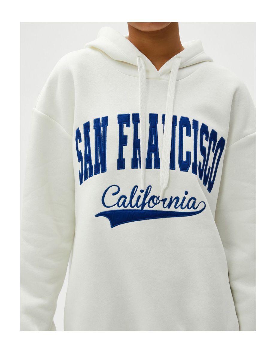 Oversize Hooded Sweatshirt Embroidered Long Sleeve Ribbed - 4