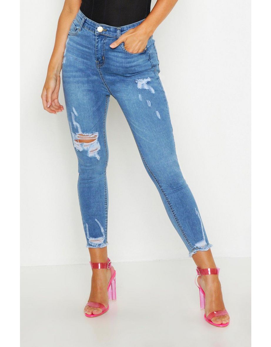Petite Straight Skinny Distressed Jean - light blue - 3