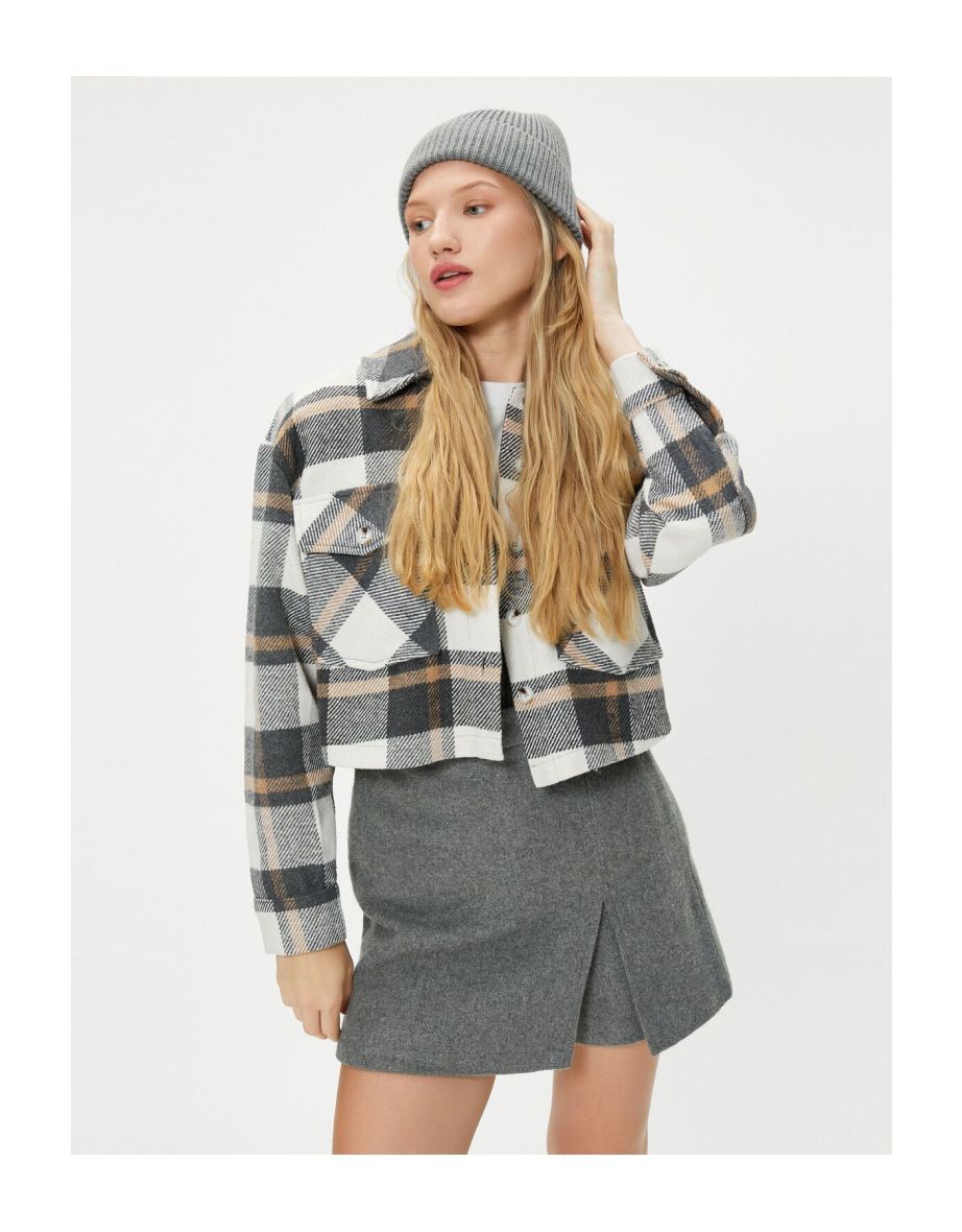 Crop Shirt Jacket Long Sleeve Soft Textured Flap Pocket Detailed - 5