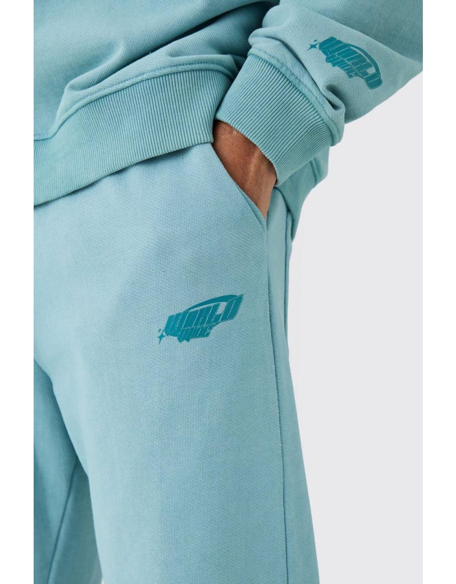 Split Hem Washed Quilted Joggers - teal - 2