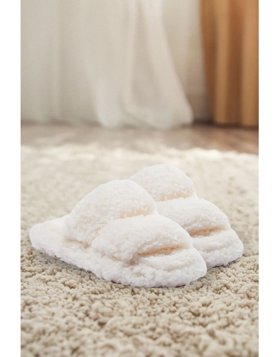 White Plush Women's Home Slippers - 6