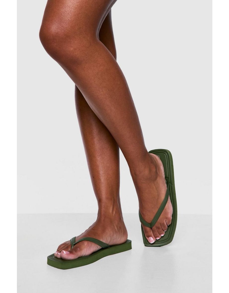 Square Toe Flip Flops - khaki