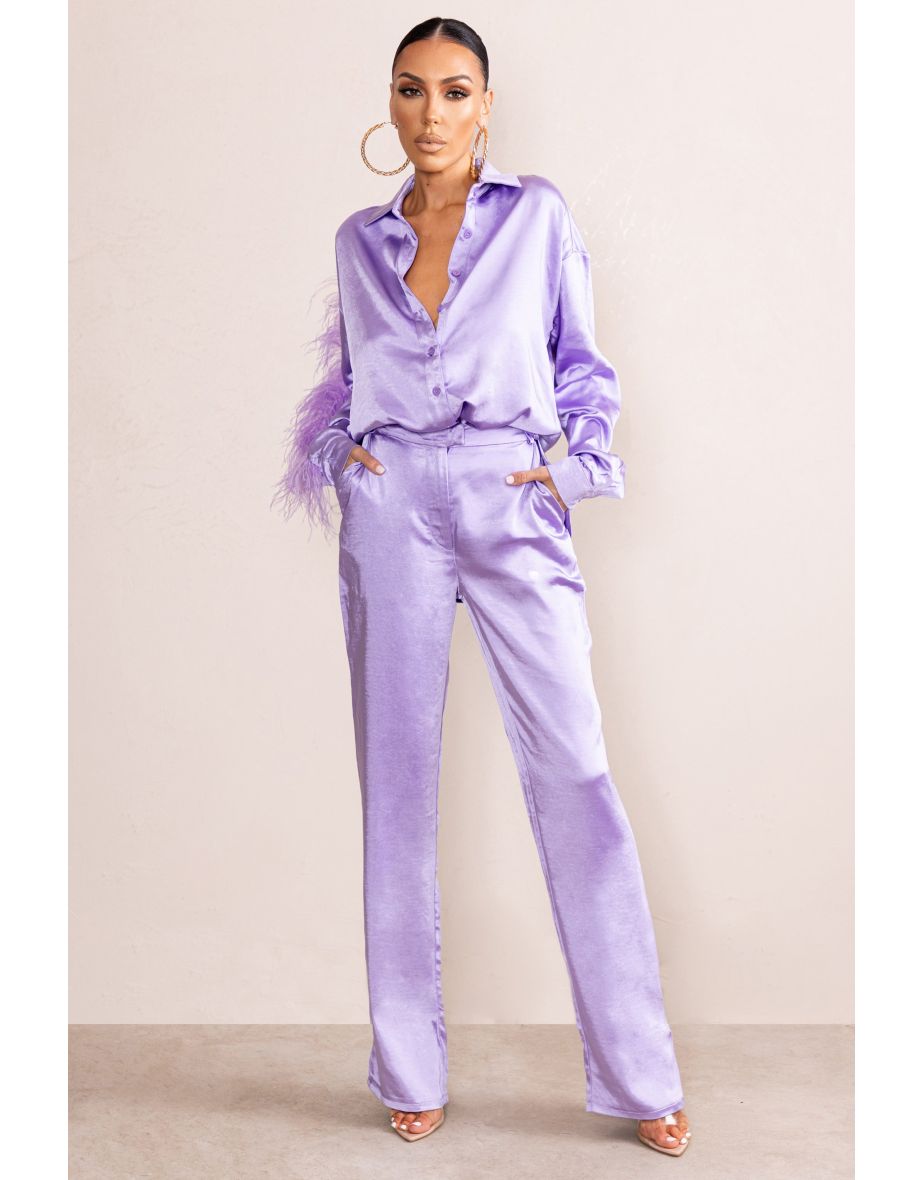 Evening Memories | Lilac Satin Wide Leg Trousers - 4