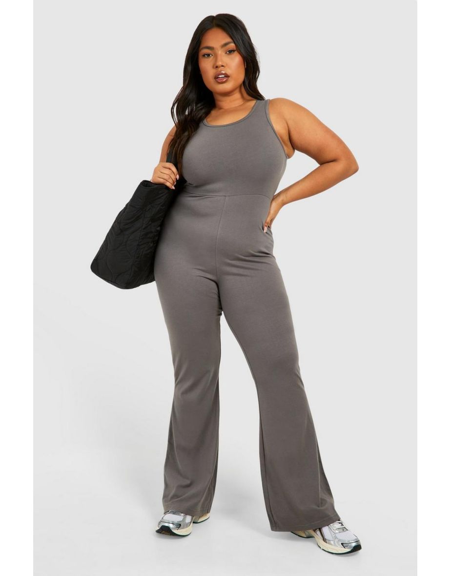 Plus Strappy Cotton Yoga Unitard - charcoal