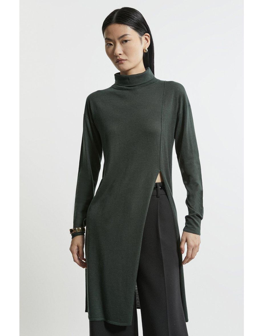 Tall Cashmere Blend Deep Slip Longline Knit Top - 2