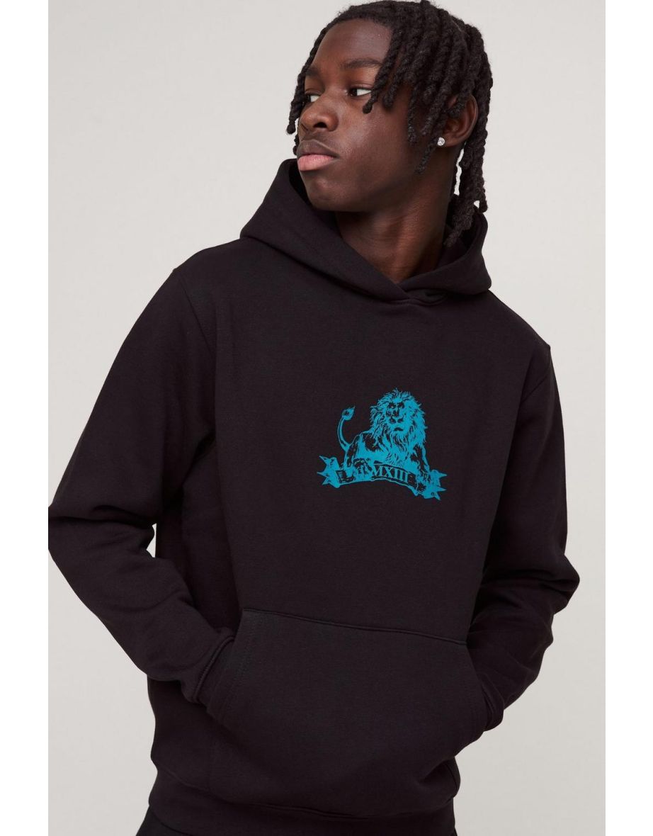 Graphic Lion Embroidered Hoodie - black