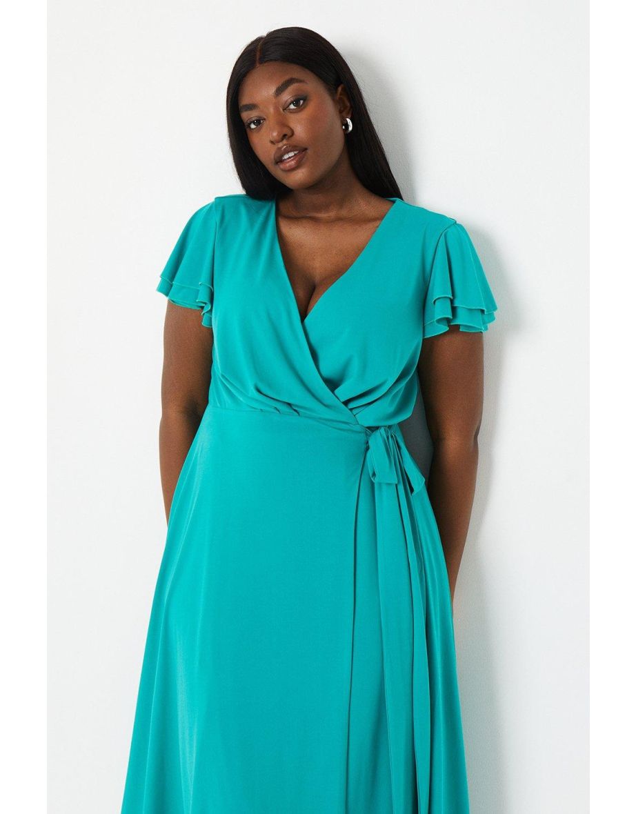Plus Double Flutter Sleeve Wrap Midi Dress - 3