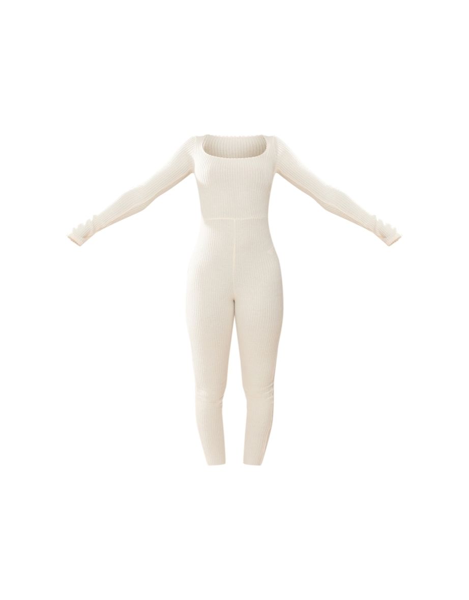 Tall Cream Long Sleeve Brushed Rib Jumpsuit - 4