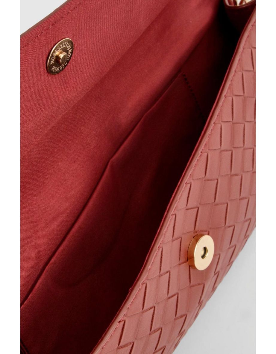 Woven Leather Look Rectangle Clutch Bag - red - 3