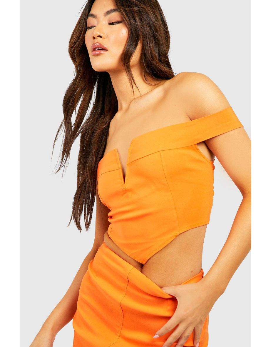 Stretch Woven Bardot Corset & Mini Skirt - orange - 3