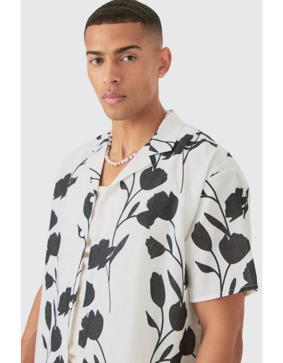 Oversized Linen Look Vine Shirt & Short - white - 2