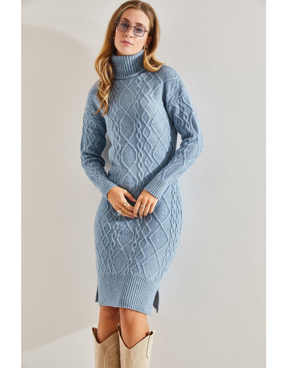 Women's Hair Braided Turtleneck Knitwear Dress