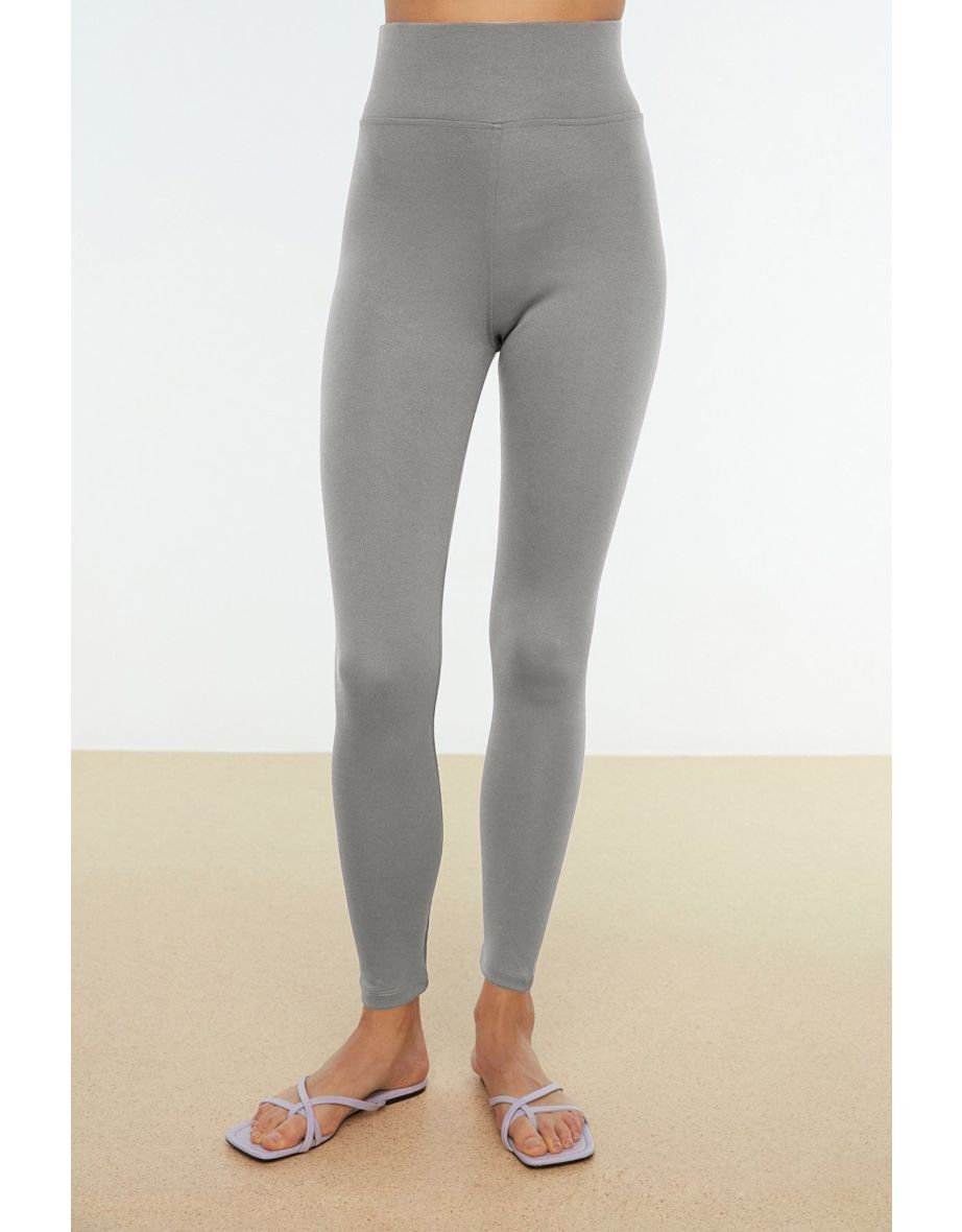 Dark Gray High Waist Knitted Tights with Elastic Waist - 7