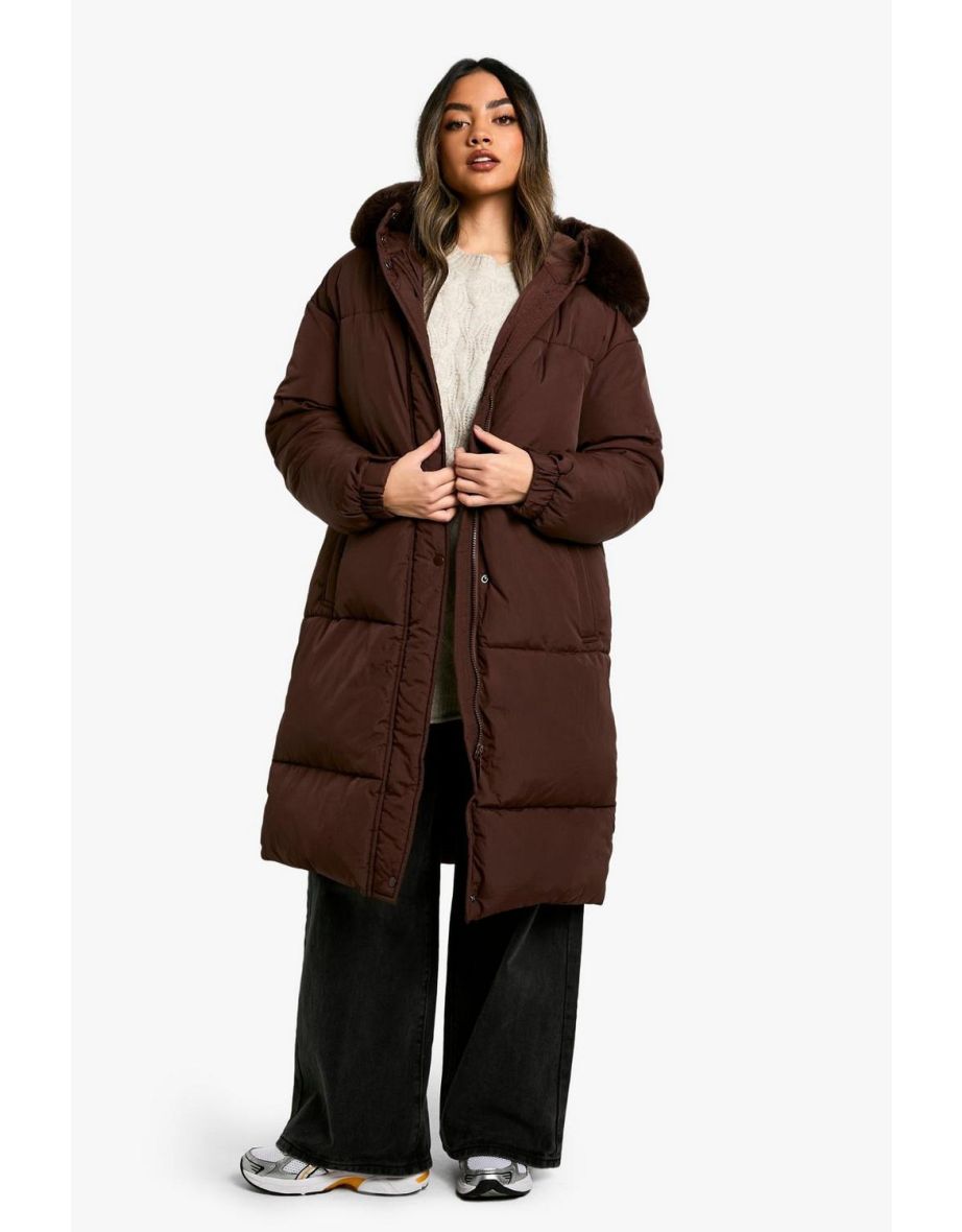 Longline Faux Fur Hood Padded Parka