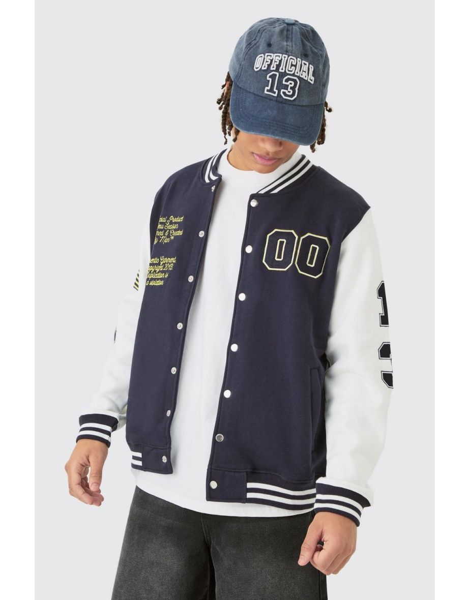 Jersey Varsity Bomber Jacket With Badges - navy
