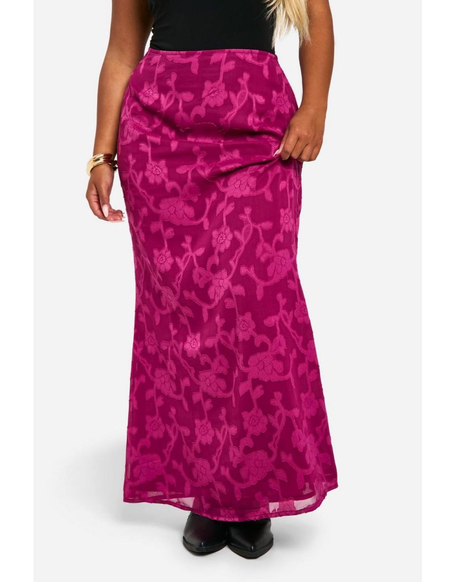 Plus Burnout Floral Maxi Skirt - plum - 3