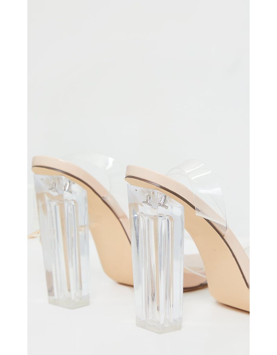 Nude Wide Fit Clear High Block Heel Strappy Heel Sandals - 3