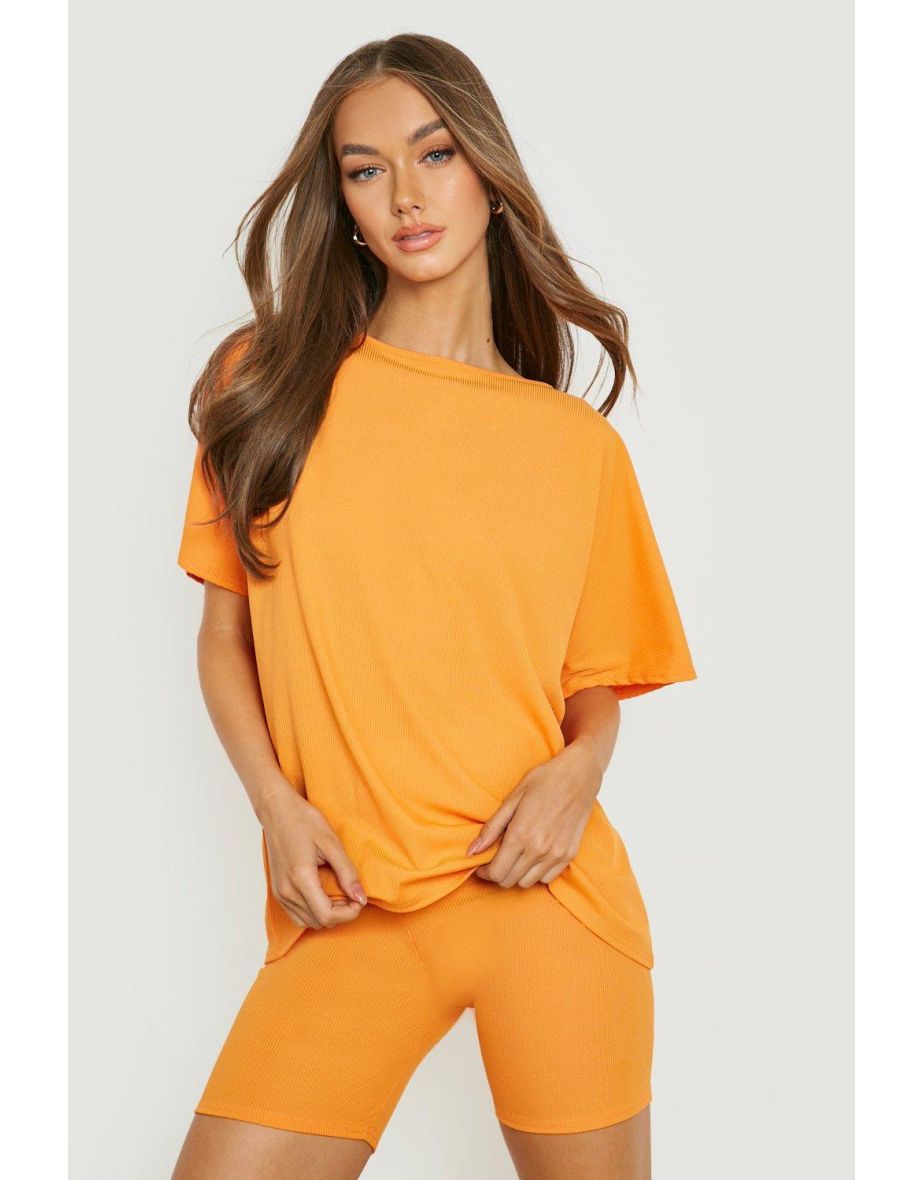 Oversized T-shirt & Cycling Shorts Set - orange