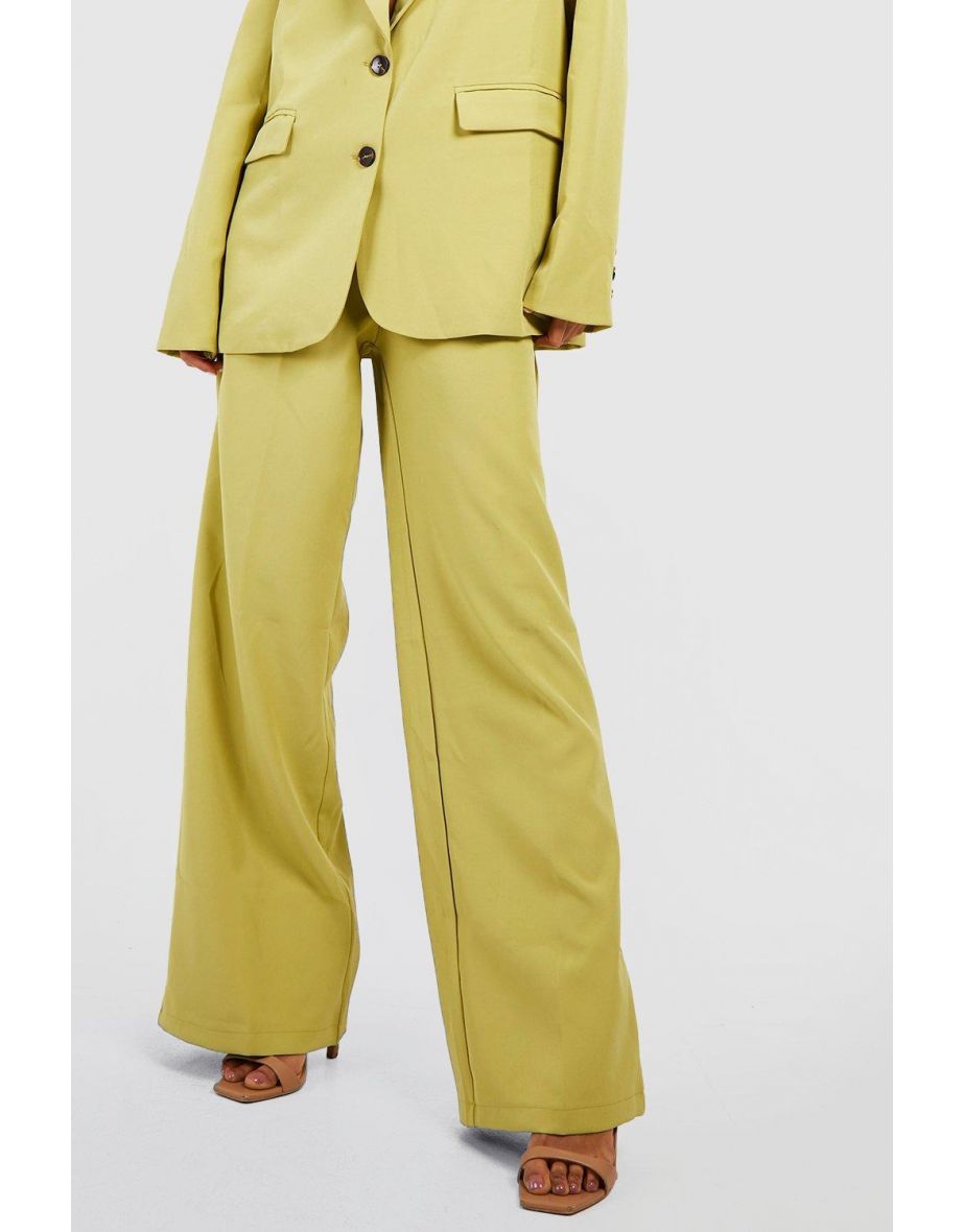 Slouchy Wide Leg Tailored Trousers - olive - 3