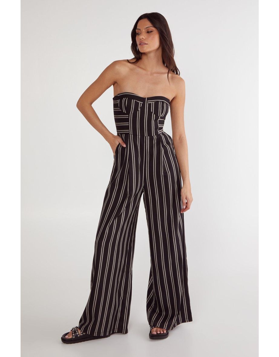 Tailored Stripe Bandeau Cupped Jumpsuit