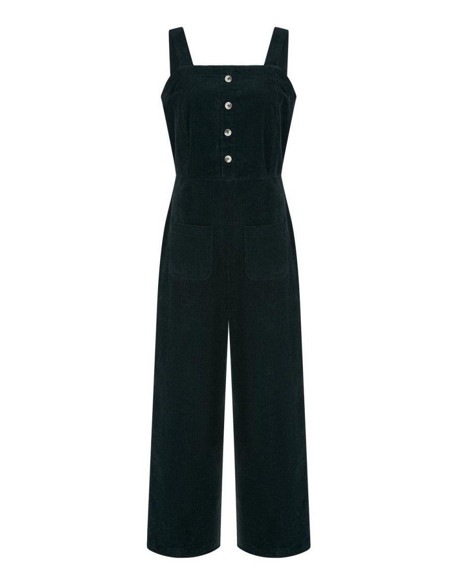 Yumi Black Cord Stretch Dungaree Style Jumpsuit - 4