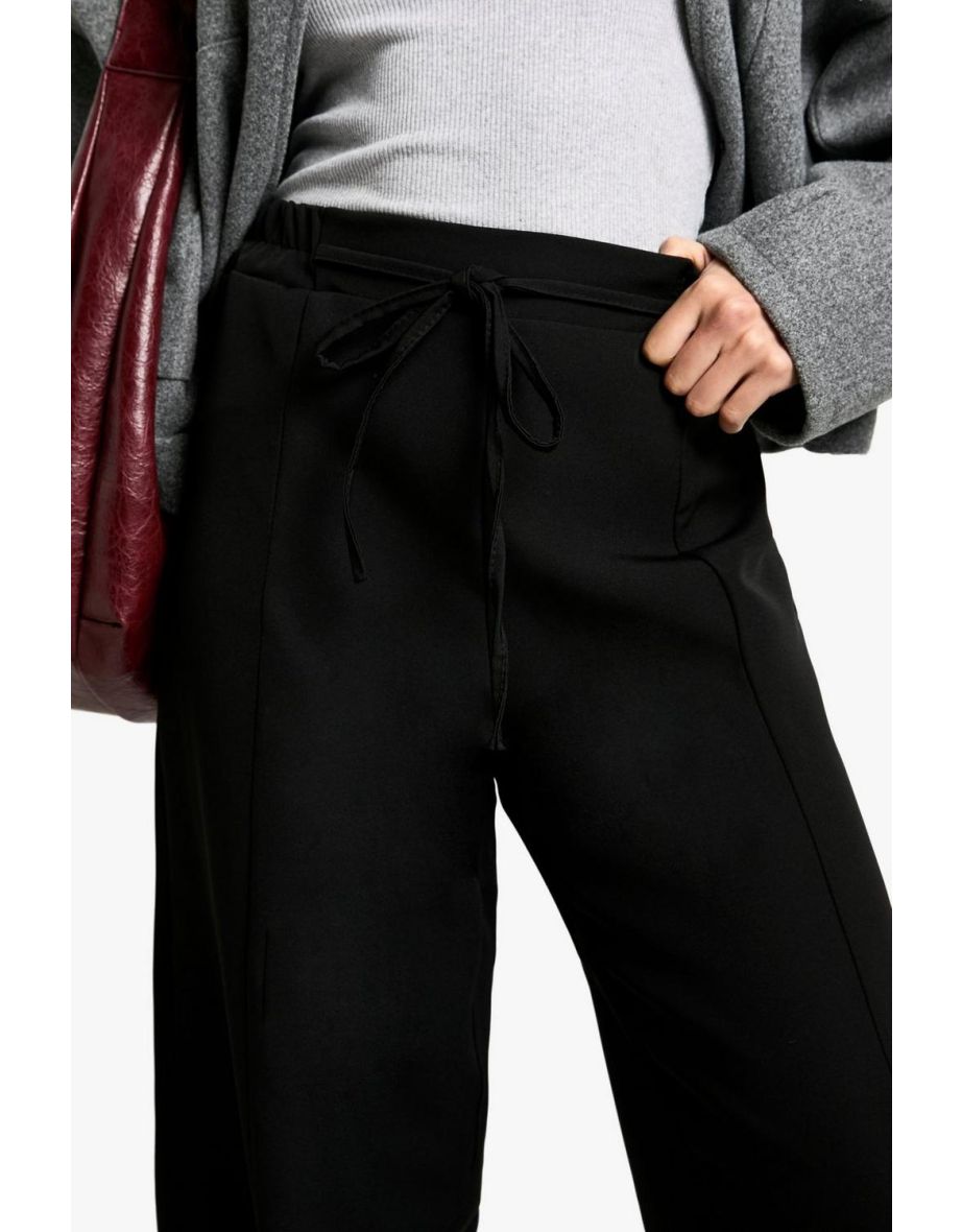 ELASTICATED DRAWSTRING WAIST WIDE LEG TROUSERS - 3